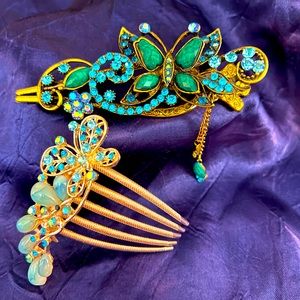 Decorative hair comb and clip set